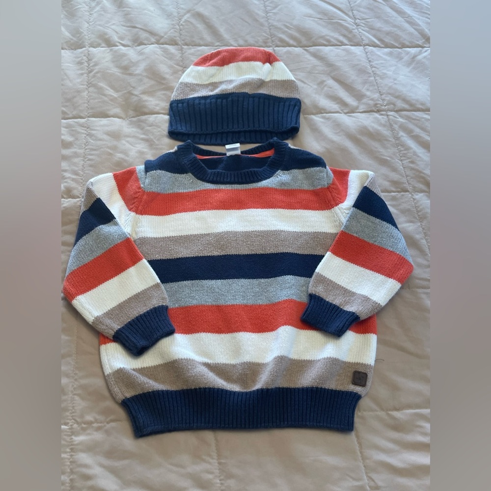 Janie and Jack 3T striped sweater and matching hat